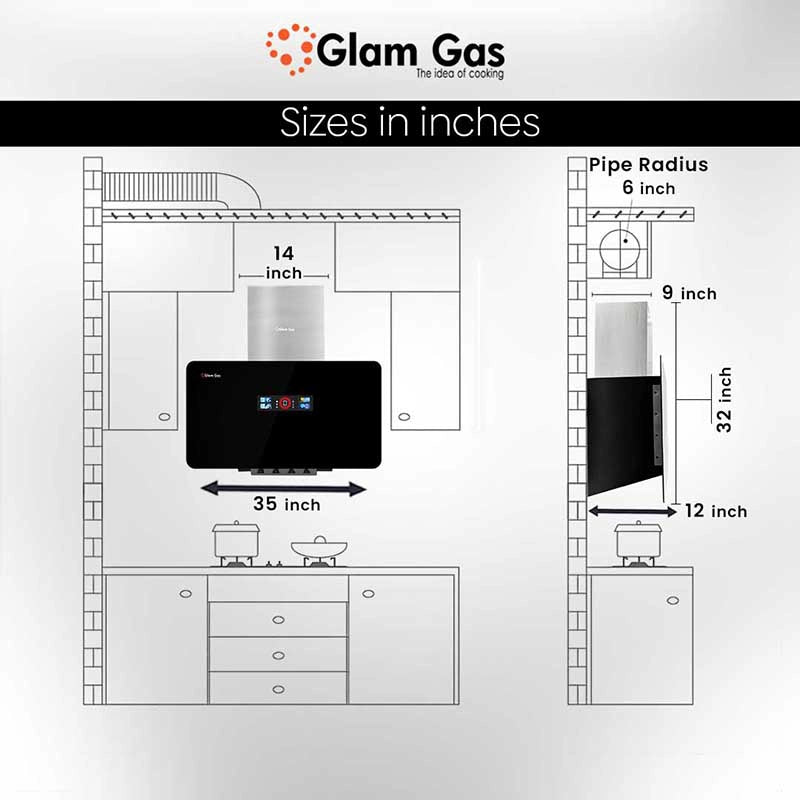 Glam Gas Range Hood | Smoke-up 12 | Kitchen Hood | Chimney