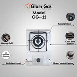 Glam Gas Hob | GG-11 | Stainless Steel | 1 Burner | Kitchen Stove | Gas Stove