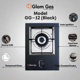 Glam Gas Hob | GG-12 | Tempered Glass | 1 Burner | Kitchen Stove | Gas Stove