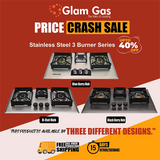 Glam Gas Hob | Berry & D-Cut hob | Stainless Steel | 3 Burner | Kitchen Stove | Gas Stove