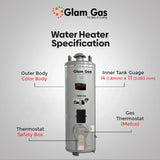 Glam Gas Water Heater | Water Heater | Geyser | 30 Gallon | 11x14 Gauge