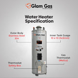 Glam Gas Water Heater | Water Heater | Geyser | 30 Gallon | 11x11 Gauge