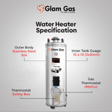 Glam Gas Water Heater | Water Heater | Geyser | 30 Gallon 11x11 Gauge Electric + Gas Stainless Steel