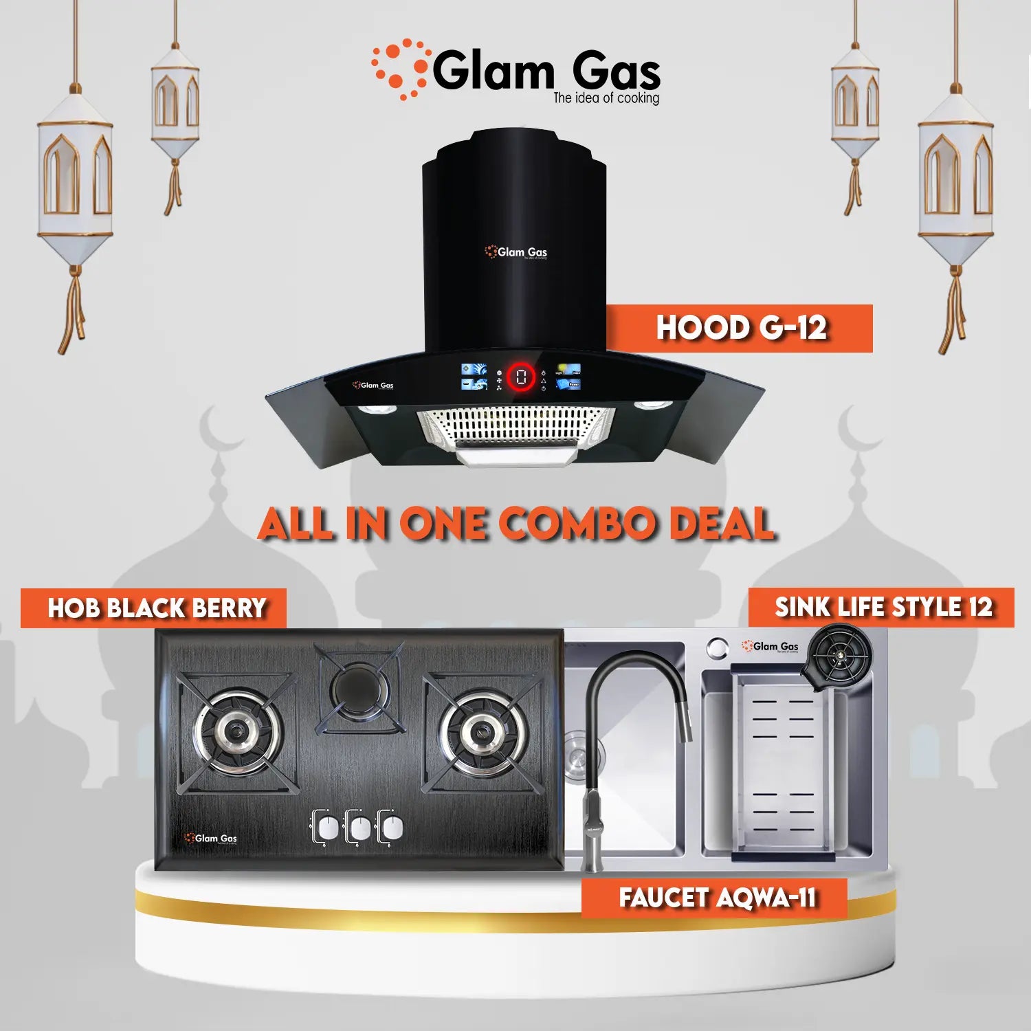 All-in-One Combo Deal:  Range Hood, Built-In Hob, Faucet, Sink