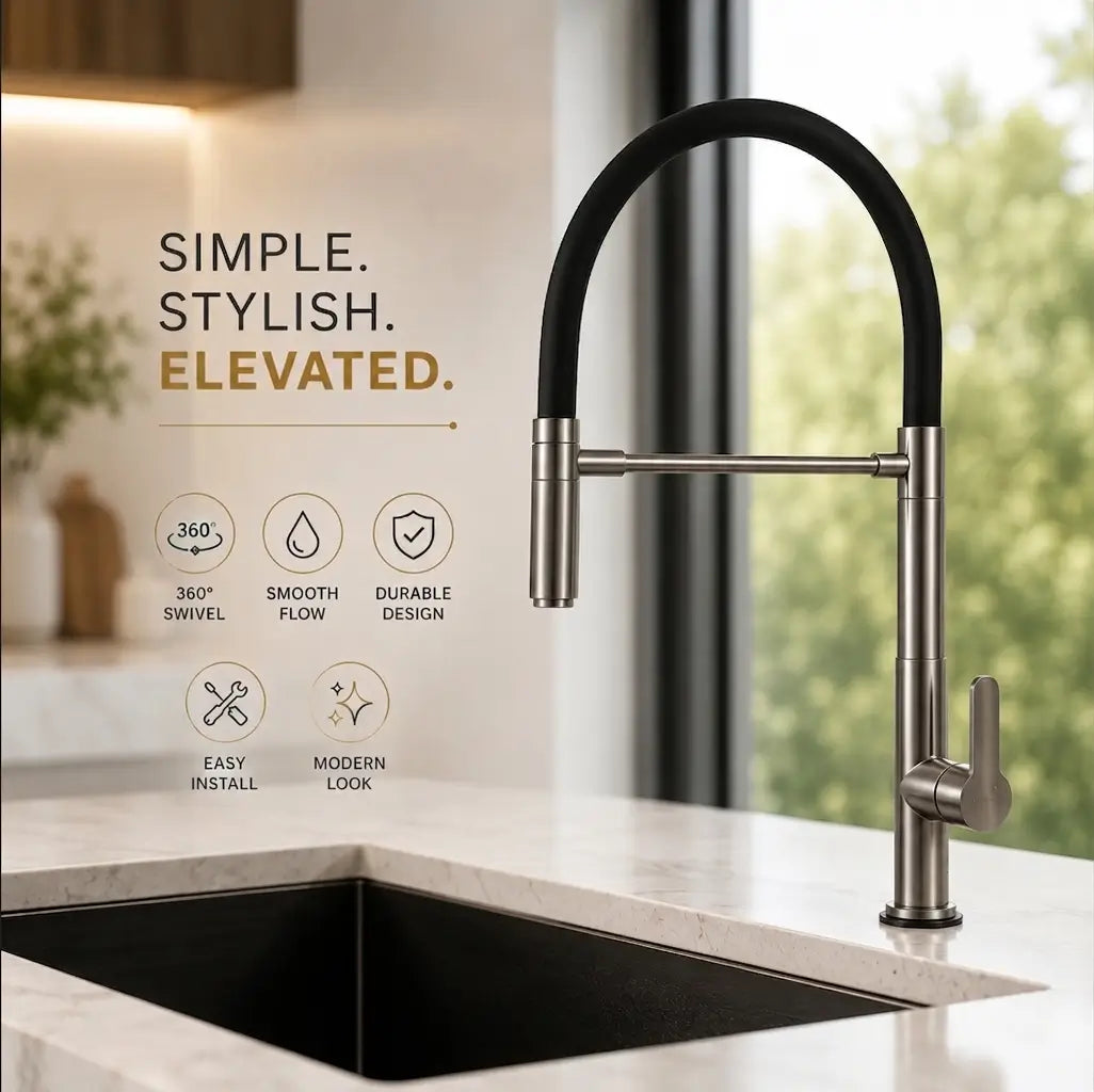 Kitchen sink mixer price in Pakistan Faucet Hi-Neck 12 features single spray, 360 swivel, and single lever control