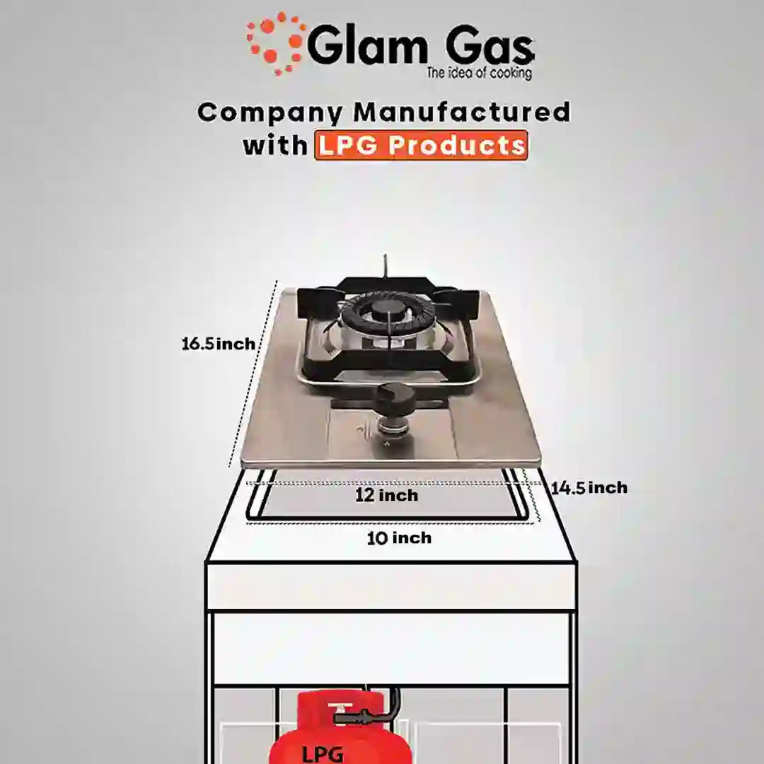 Glam Gas Hob | GG-11 | Stainless Steel | 1 Burner | Kitchen Stove | Gas Stove