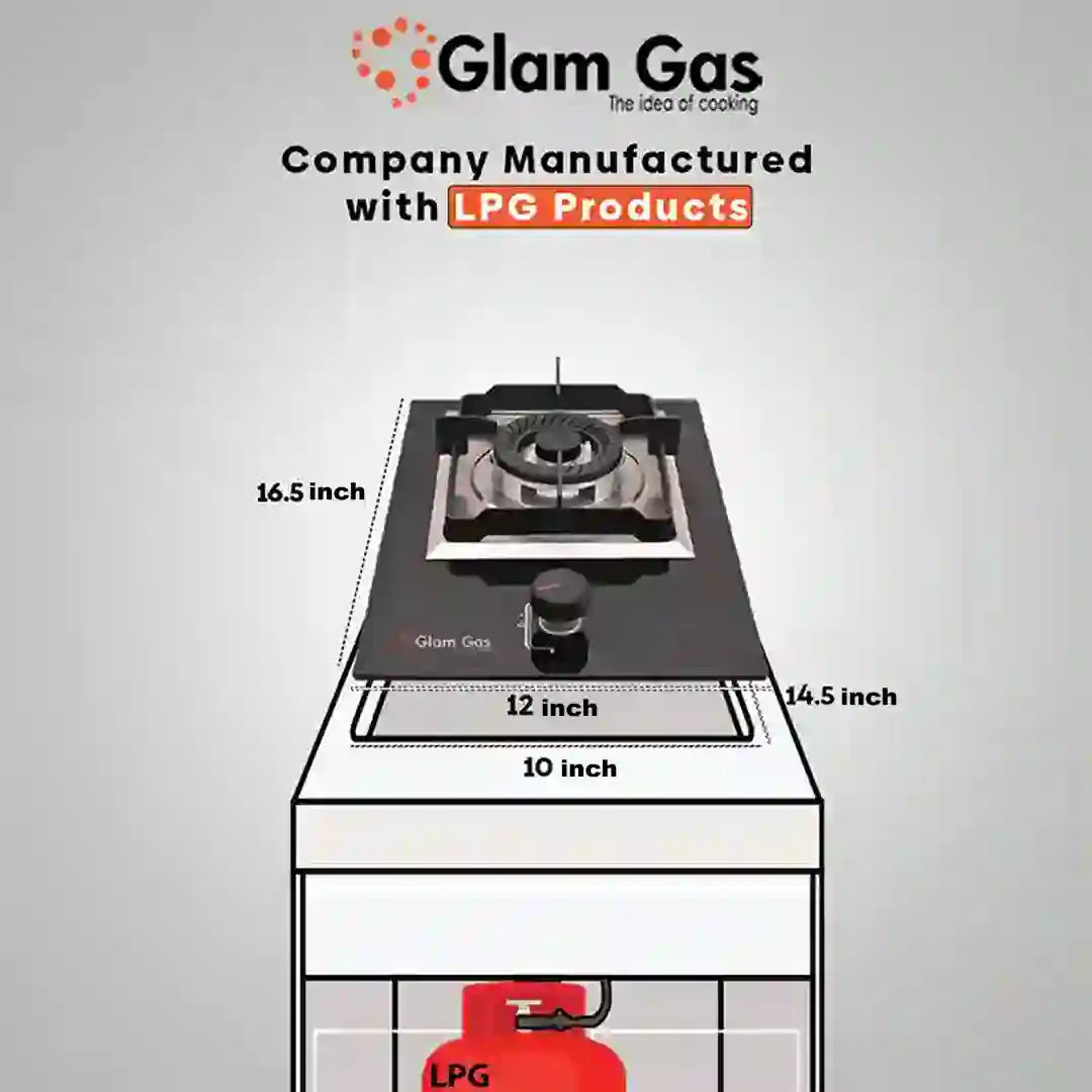 Glam Gas Hob | GG-12 | Tempered Glass | 1 Burner | Kitchen Stove | Gas Stove