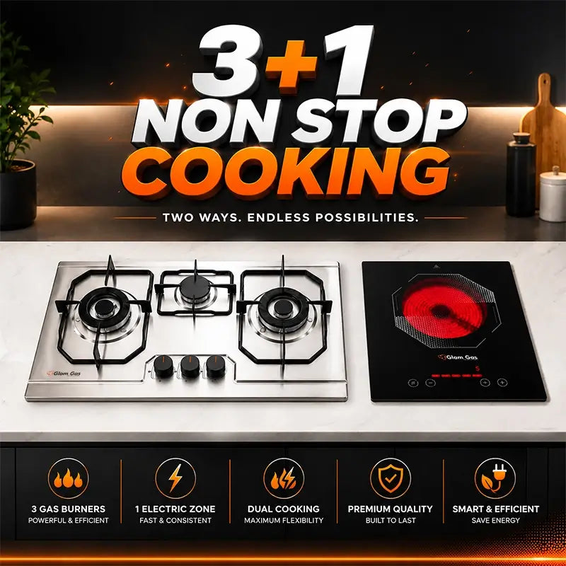 Glam Gas 3+1 Hybrid Hob Gas Electric Built-in Cooktop Pakistan