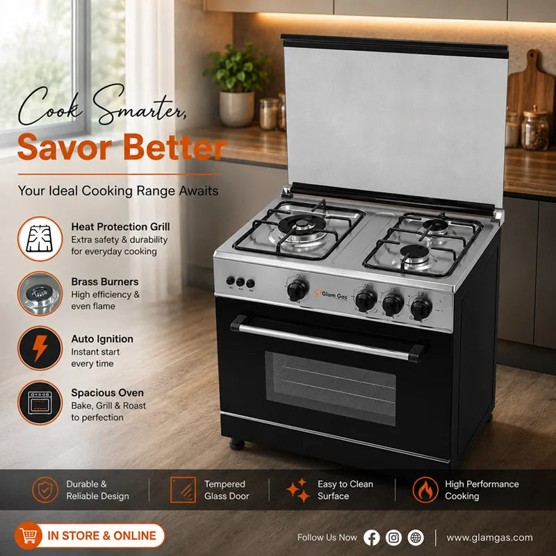 Glam Gas S-27 gas cooking range with built-in gas griller and oven