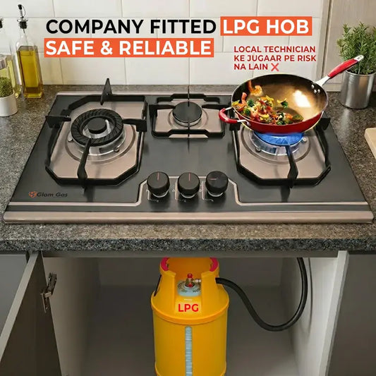 Glam Gas Food Book Series 3 burner gas hob LPG and NG compatible kitchen stove in Pakistan with safe and reliable performance