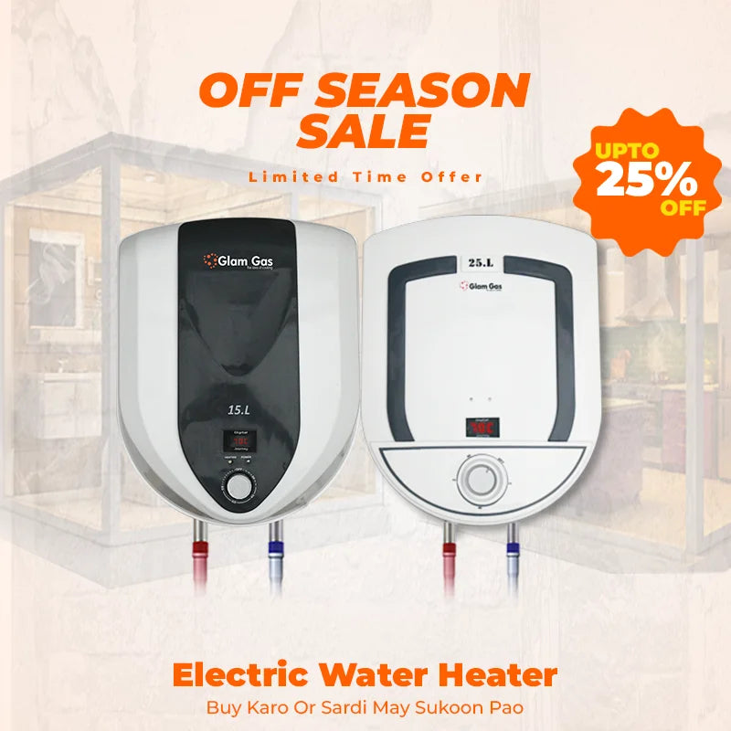 Glam Gas Semi Series 15, 25, 35 liter energy saving electric geyser for 1 & 2 bathroom Pakistan