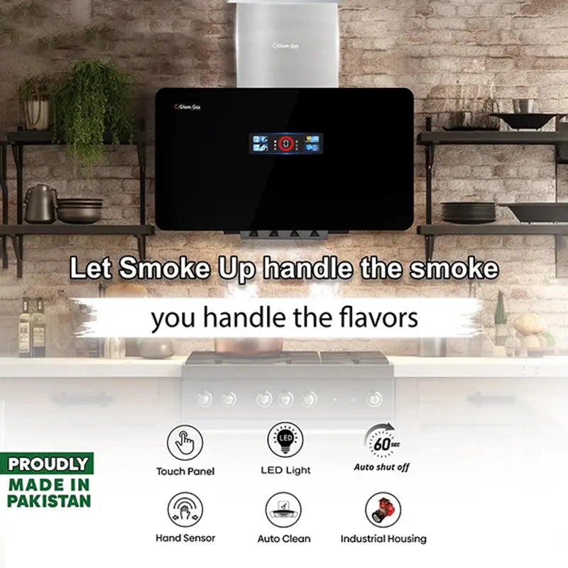 Glam Gas Smoke Up 12 kitchen hood with touch panel, auto clean and hand sensor in Pakistan