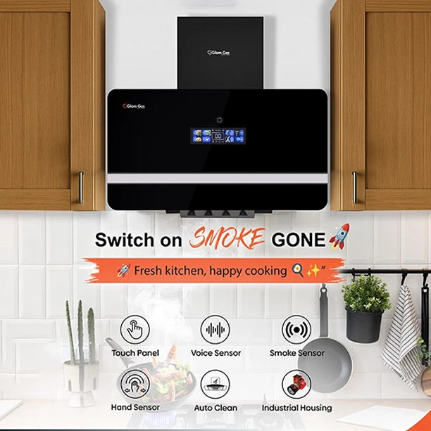 Glam Gas Windy 12 range hood in Pakistan with touch panel, voice sensor, smoke sensor, hand sensor and auto clean features