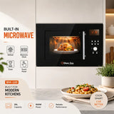 Glam Gas BM-100 20L built-in microwave oven with digital display, installed in modern kitchen
