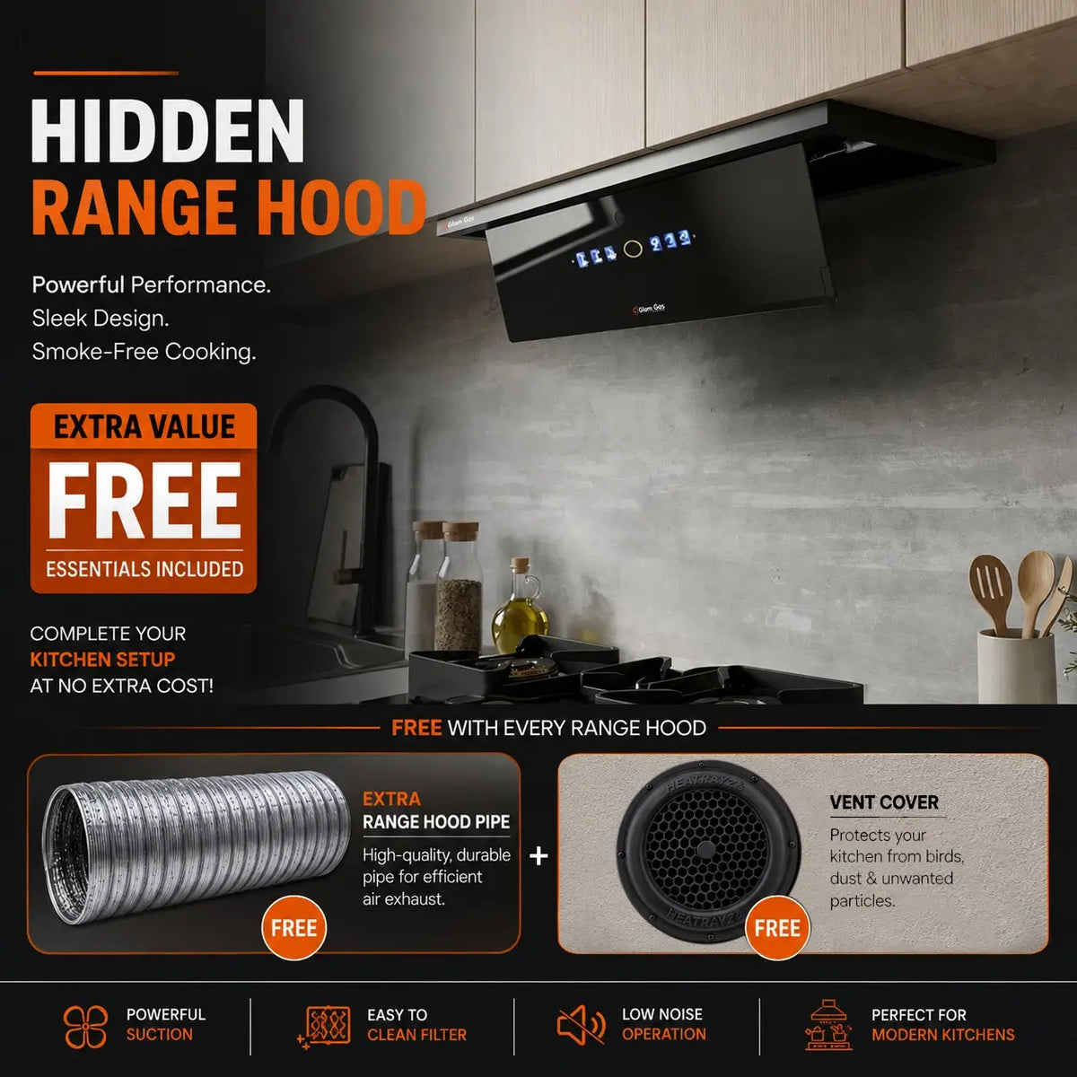 Built-In Hidden Range Hood – Free Pipe & Vent Cover Included | Same Price