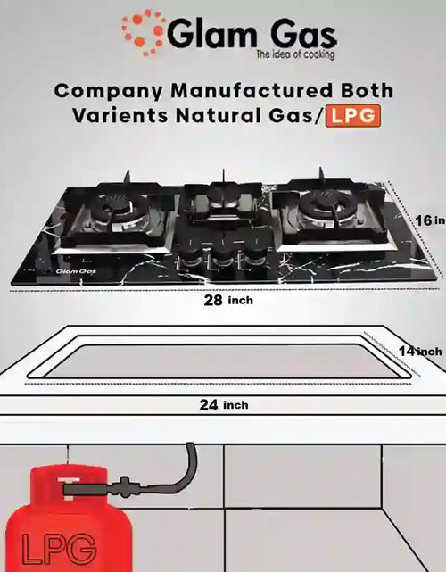 Load image into Gallery viewer, Glam Gas Hob | Greynite | Tempered Glass | 3 Burner | Kitchen Stove | Gas Stove
