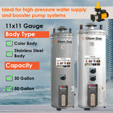 11×11 Gauge Geyser | Gas + Electric | Stainless Steel & Color Body | 30 & 50 Gallon | High Pressure