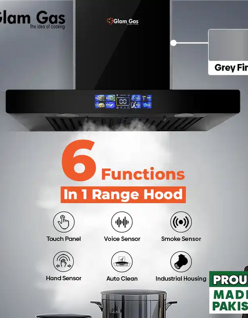 Load image into Gallery viewer, Thunder-12 T-Shaped Kitchen Hood (75cm &amp; 90cm) with 6 functions, auto-clean, smoke sensor, and LED lighting for efficient kitchen ventilation
