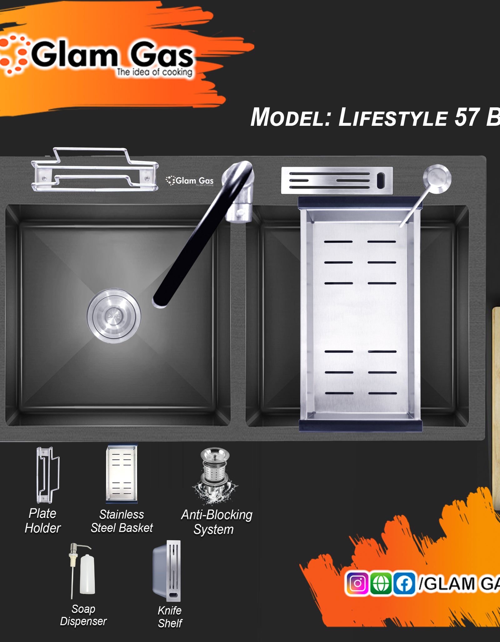 NO 1 Product in Pakistan Life Style 57 Bk|Top Built-In Sink & Fittings